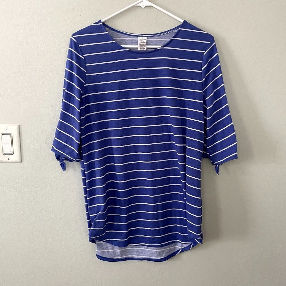 NWT Westloop blue white striped t-shirt summer blouse lightweight 3/4 sleeves